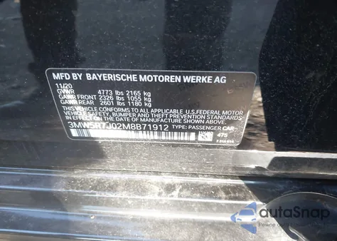 2021 BMW 330I xDrive from USA, damaged, VIN 3MW5R7J02M8B71912